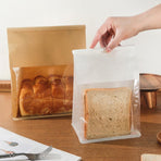 100x Kraft Paper Flat Bottom Cake Packaging Toast Bread Bags With Window Cowhide - 13X28+10CM