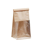 100x Kraft Paper Flat Bottom Cake Packaging Toast Bread Bags With Window Cowhide - 13X28+10CM - Rear View