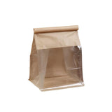 100x Kraft Paper Flat Bottom Cake Packaging Toast Bread Bags With Window Cowhide - 13X28+10CM