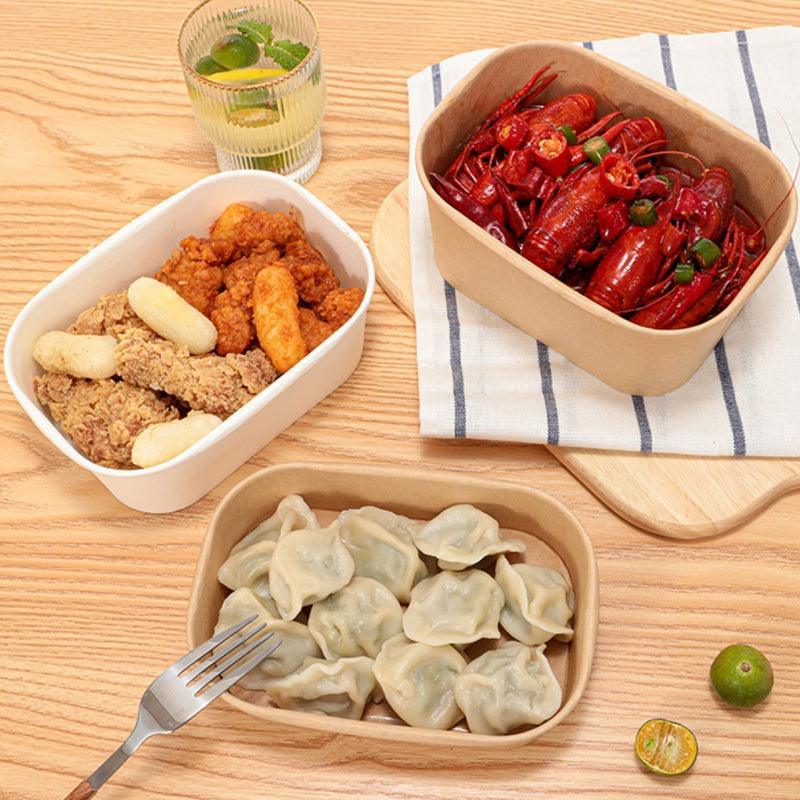 Kraft Paper Bowl for Takeaway Leak-Proof Disposable Food Container - White-Paper Lid-300pcs