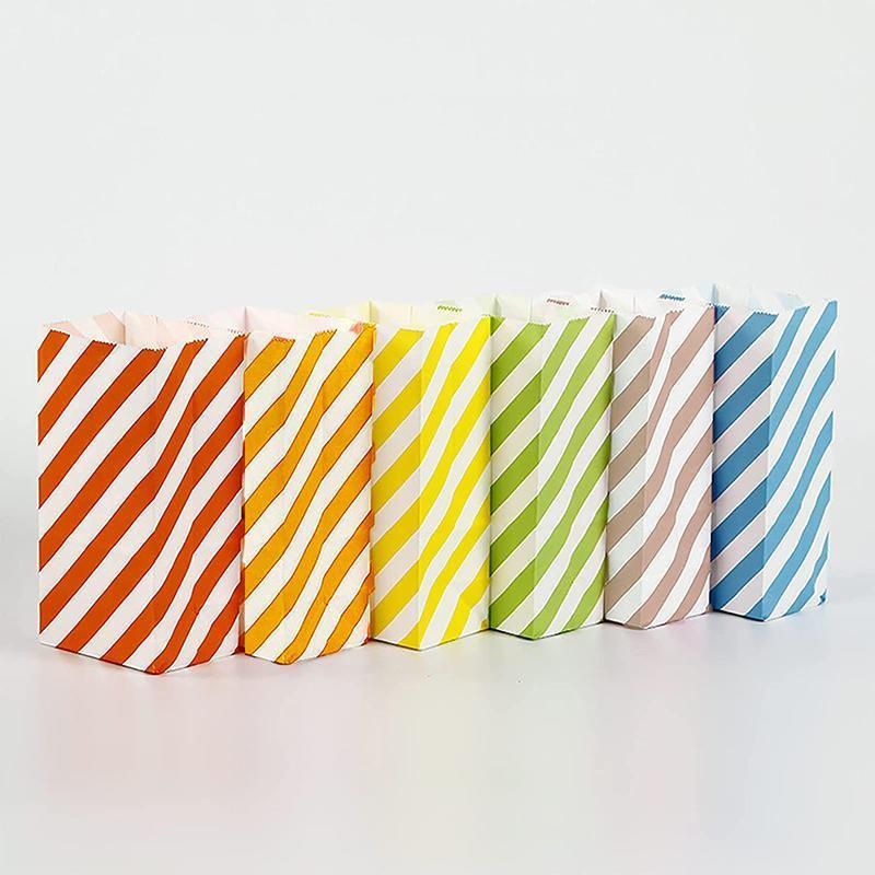 100X Colourful Plaid Kraft Paper Bag Candy Cookie Snack Cake Gift Bags 9X6X18cm - Yellow