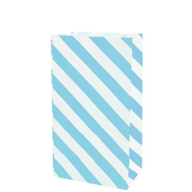 100X Colourful Plaid Kraft Paper Bag Candy Cookie Snack Cake Gift Bags 9X6X18cm - Blue