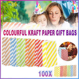 100X Colourful Plaid Kraft Paper Bag Candy Cookie Snack Cake Gift Bags 9X6X18cm - Orange - Front View