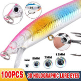 100PCS Fish Eyes 3D Holographic Lure Eyes Fly Tying Jigs Crafts Dolls - 100PCS / 5mm / Silver