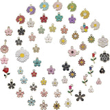30PCS Assorted Gold Plated Enamel Flower Charms Pendant DIY For Jewelry Making