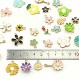30PCS Assorted Gold Plated Enamel Flower Charms Pendant DIY For Jewelry Making