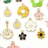30PCS Assorted Gold Plated Enamel Flower Charms Pendant DIY For Jewelry Making