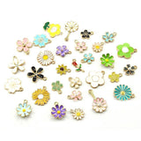 30PCS Assorted Gold Plated Enamel Flower Charms Pendant DIY For Jewelry Making