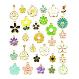30PCS Assorted Gold Plated Enamel Flower Charms Pendant DIY For Jewelry Making