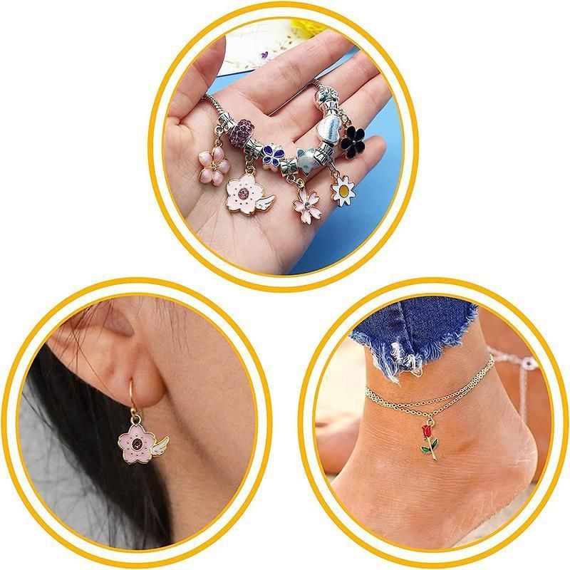 30PCS Assorted Gold Plated Enamel Flower Charms Pendant DIY For Jewelry Making