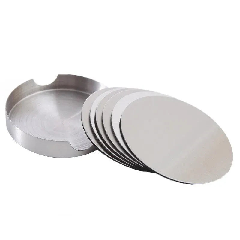 Stainless Steel Drink Coaster Set 6PCS Heat Resistant Cup Pads With Holder