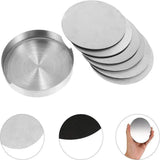 Stainless Steel Drink Coaster Set 6PCS Heat Resistant Cup Pads With Holder - Rear View