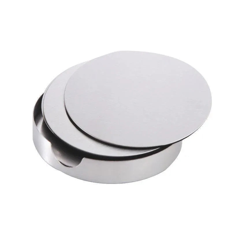 Stainless Steel Drink Coaster Set 6PCS Heat Resistant Cup Pads With Holder