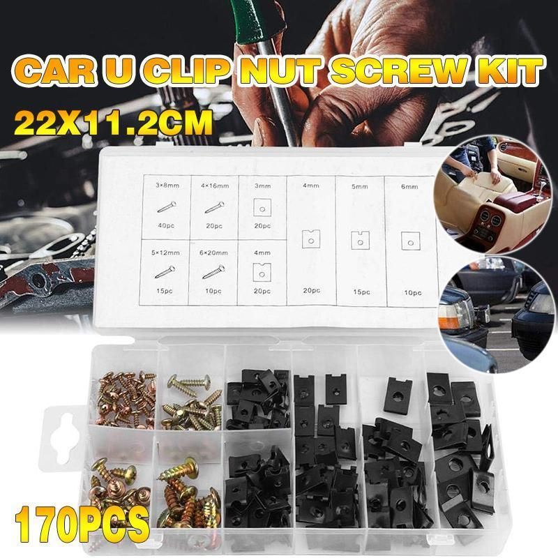 170X Universal Car U Clip Nut Screw Kit Vehicle Bumper Dash Door Panel Interior