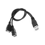 Double USB Extension A-Male to 2 A-Female Y Cable Cord Power Adapter Splitter - Front View