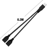 Double USB Extension A-Male to 2 A-Female Y Cable Cord Power Adapter Splitter - Low Angle