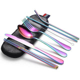8PCS Portable Stainless Steel Travel Cutlery Set with Case for Camping Picnic Office - Front View