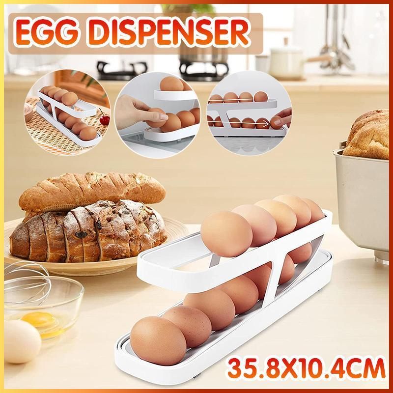 2 Tier Rolling Egg Dispenser Auto Gravity Egg Holder for Fridge Storage Rack