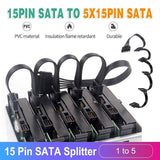 15 Pin SATA Power Splitter Cable 1 Male to 5 Female Adapter for HDD SSD Drives