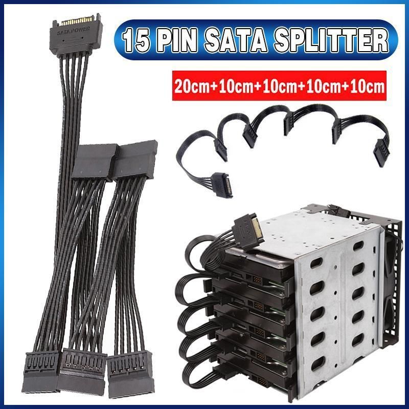 15 Pin SATA Power Splitter Cable 1 Male to 5 Female Adapter for HDD SSD Drives