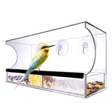 Large All Weather Clear Acrylic Window Bird Feeder With Tray & Drain Holes - Front View