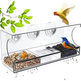 Large All Weather Clear Acrylic Window Bird Feeder With Tray & Drain Holes - Rear View