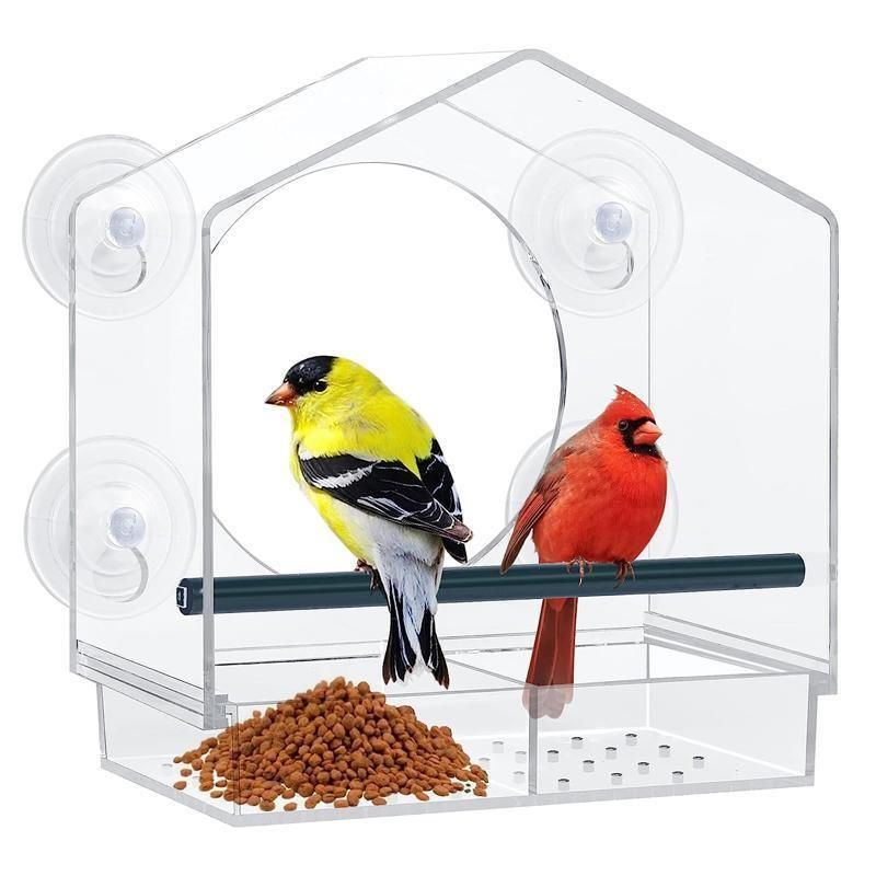 Clear Acrylic Window Bird Feeder with Strong Suction Cups and Removable Seed Tray