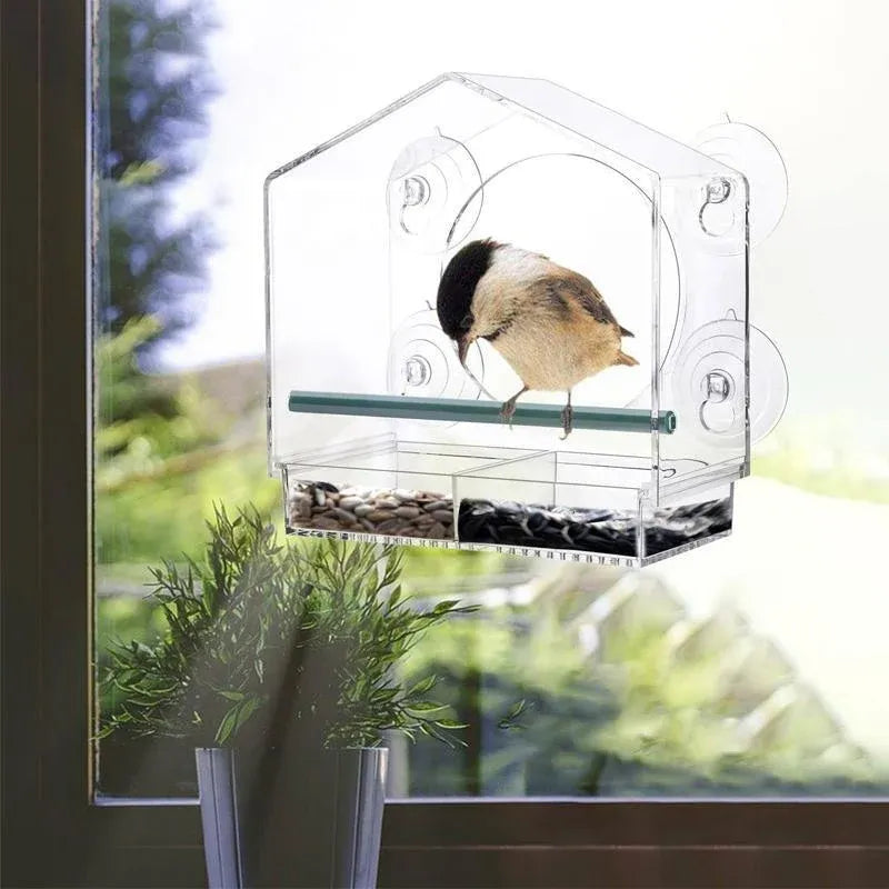 Clear Acrylic Window Bird Feeder with Strong Suction Cups and Removable Seed Tray