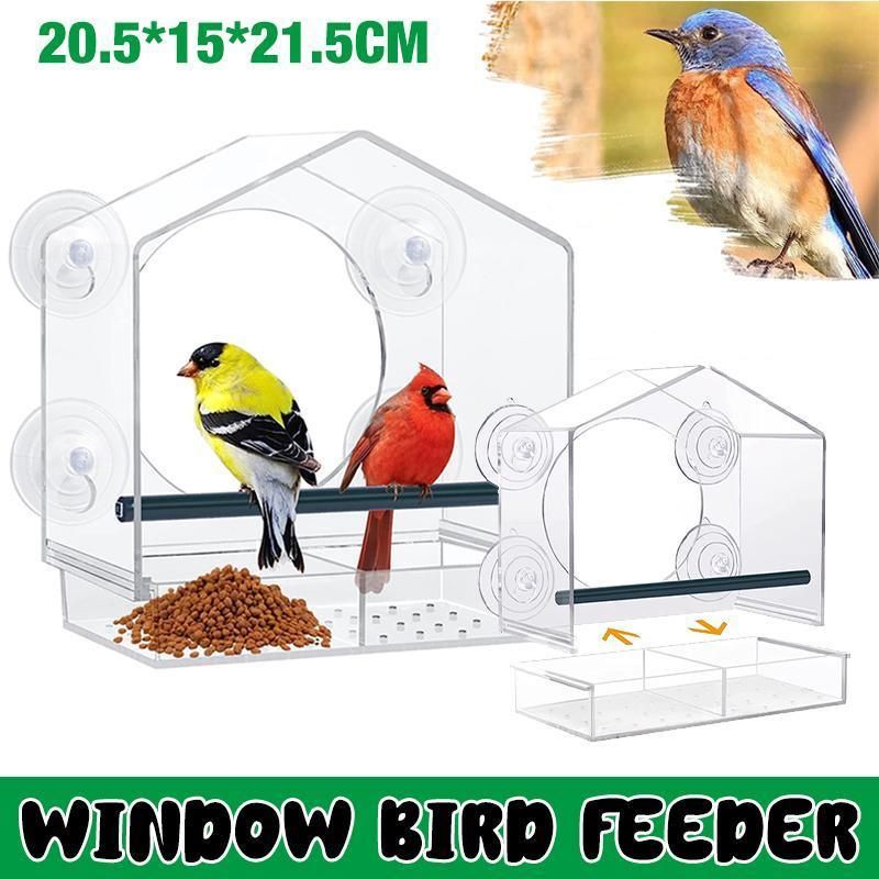 Clear Acrylic Window Bird Feeder with Strong Suction Cups and Removable Seed Tray