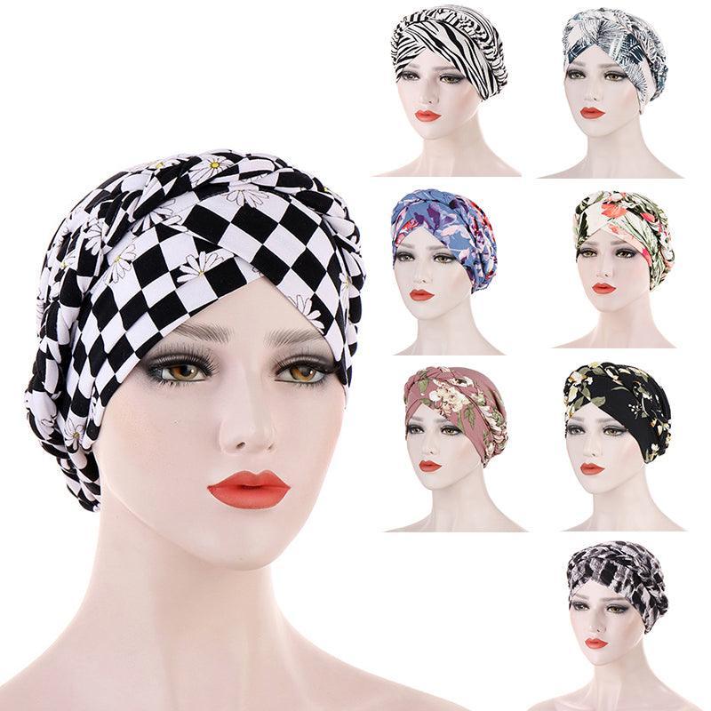 Women Floral Turban Head Wrap Cap Comfortable Chemo Headscarf Headwear - Beige zebra print