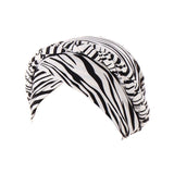 Women Floral Turban Head Wrap Cap Comfortable Chemo Headscarf Headwear - Black and white grid - Close-Up Angle