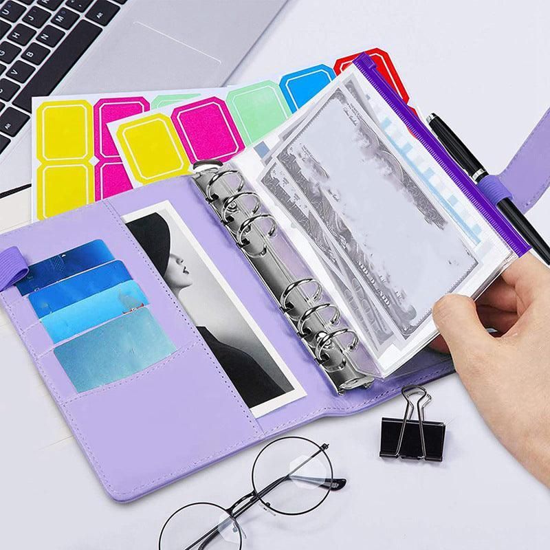 A6 Pu Leather Binder Pockets Cash Envelope Planner Notebooks - Blue