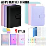 A6 Pu Leather Binder Pockets Cash Envelope Planner Notebooks - Laser Purple