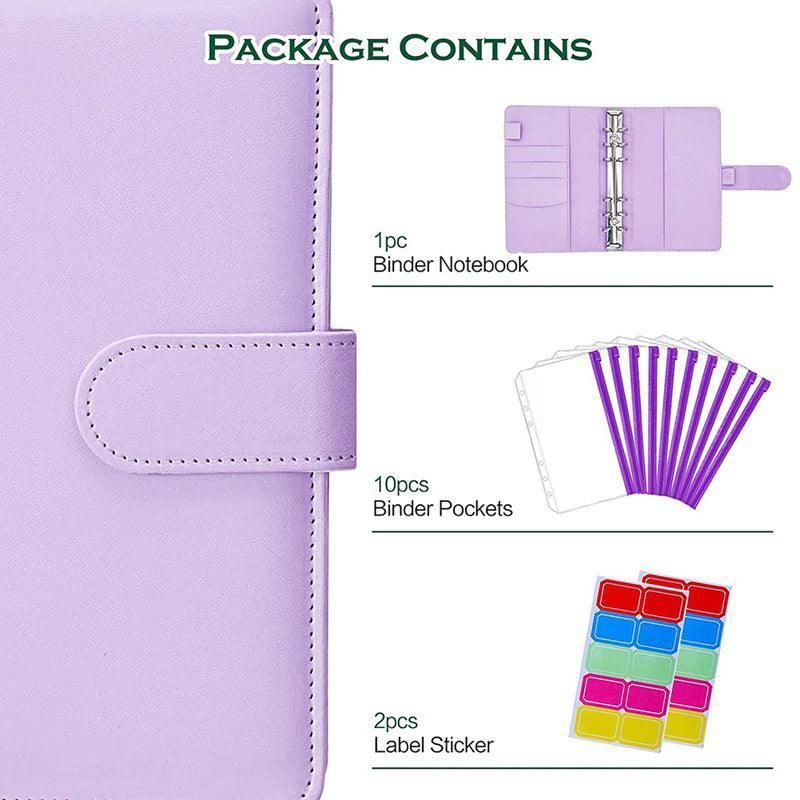 A6 Pu Leather Binder Pockets Cash Envelope Planner Notebooks - Laser Silver