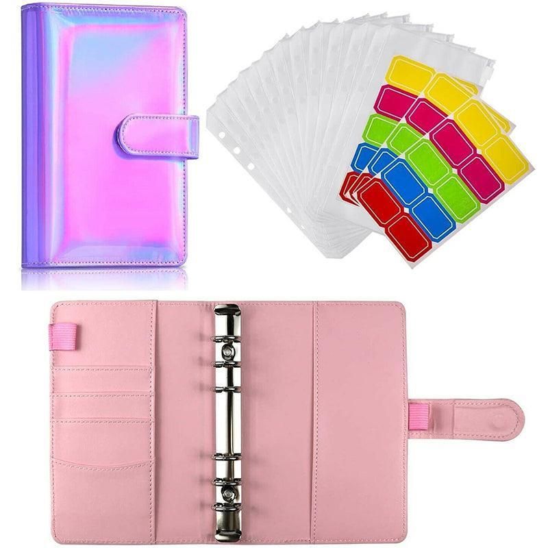 A6 Pu Leather Binder Pockets Cash Envelope Planner Notebooks - Laser Silver
