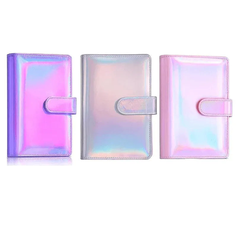 A6 Pu Leather Binder Pockets Cash Envelope Planner Notebooks - Laser Silver