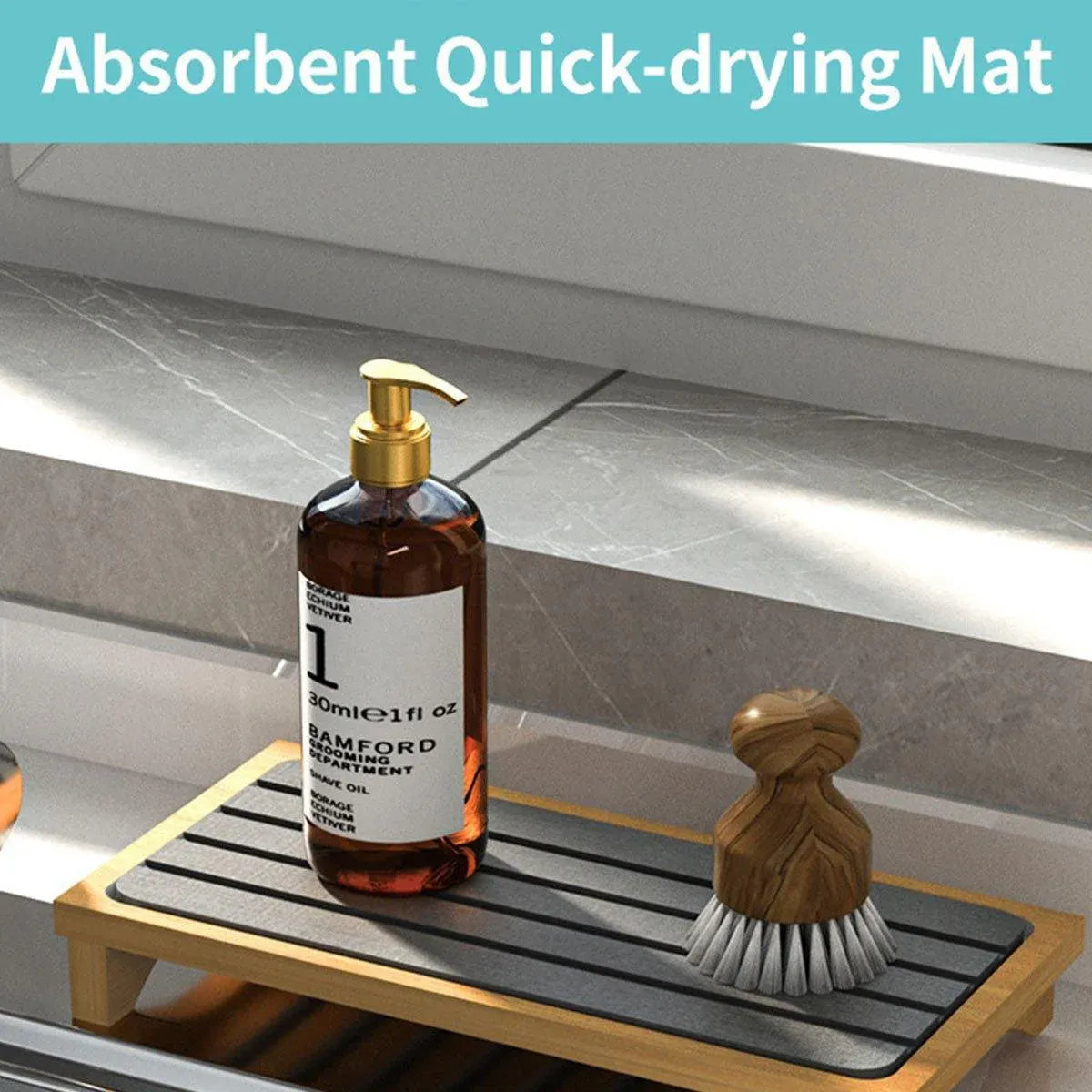 Countertop Absorbent Drainage Mat Sink Splash Pad Bathroom Tray Water Catcher - White