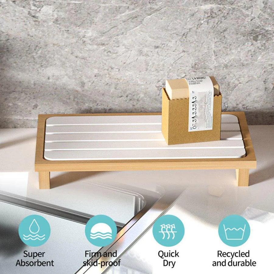 Countertop Absorbent Drainage Mat Sink Splash Pad Bathroom Tray Water Catcher - White