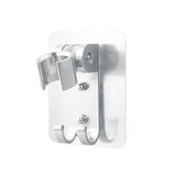 Adjustable Bracket Suction Shower Head Handset Holder Bathroom Wall Mount +Hooks - Front View