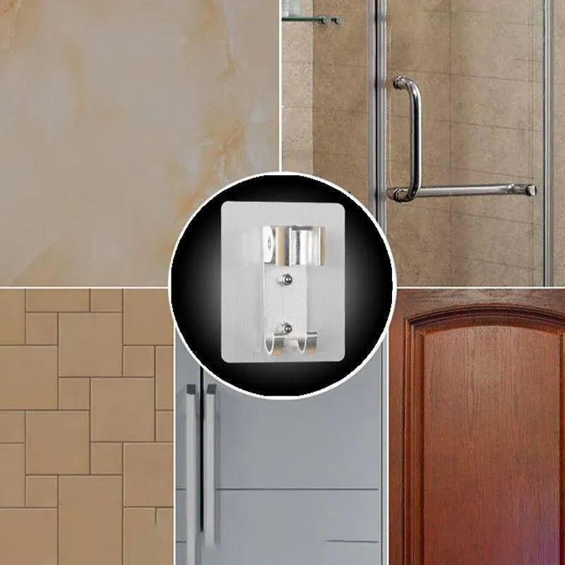 Adjustable Bracket Suction Shower Head Handset Holder Bathroom Wall Mount +Hooks