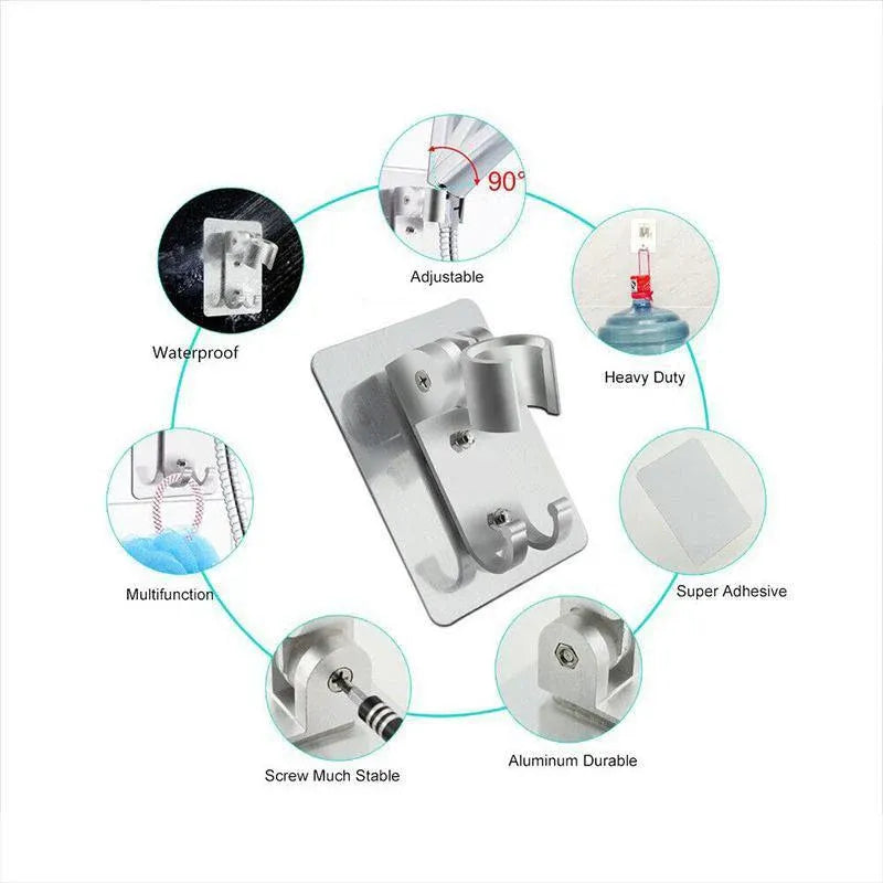 Adjustable Bracket Suction Shower Head Handset Holder Bathroom Wall Mount +Hooks
