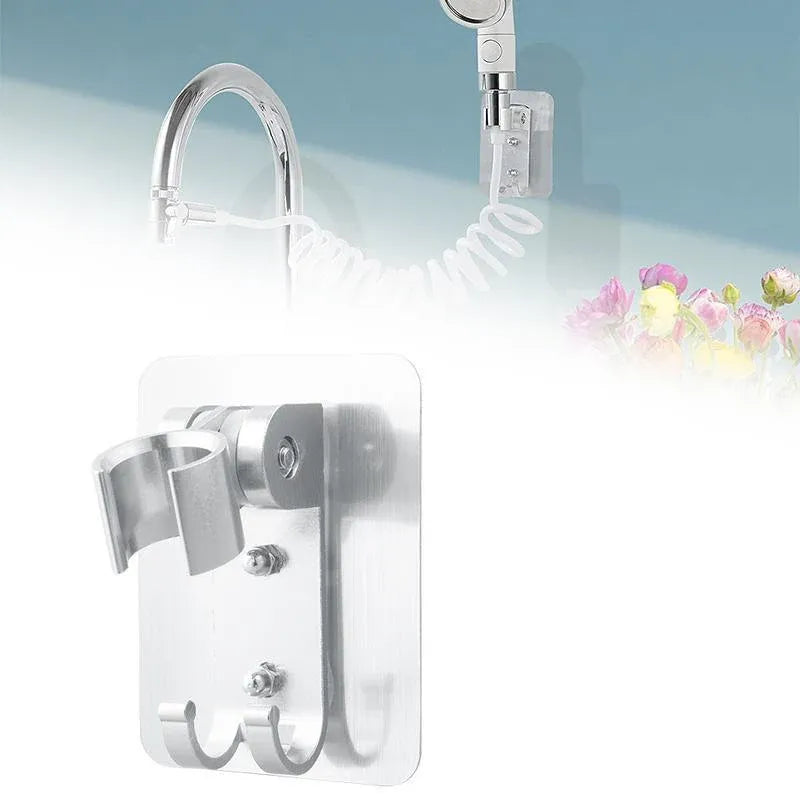Adjustable Bracket Suction Shower Head Handset Holder Bathroom Wall Mount +Hooks
