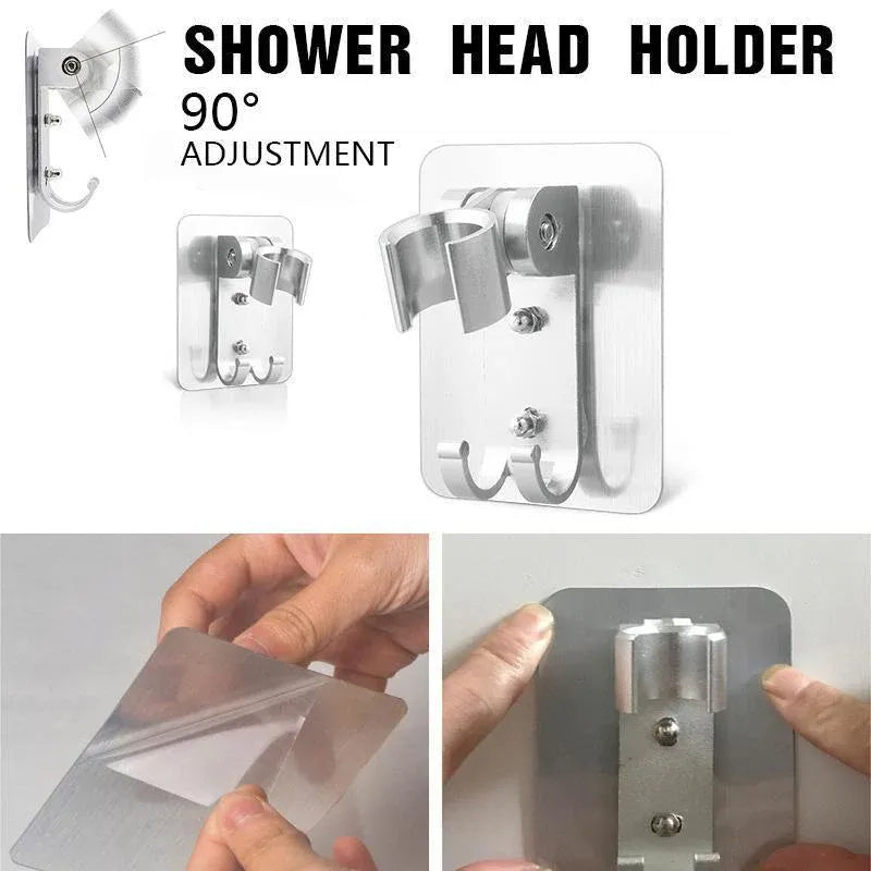 Adjustable Bracket Suction Shower Head Handset Holder Bathroom Wall Mount +Hooks
