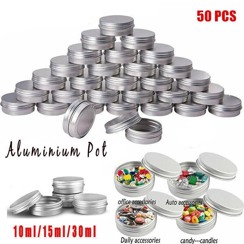 50Pcs Durable Silver Aluminum Cosmetic Pot Lip Balm Jar Containers Empty Tin - 10ML