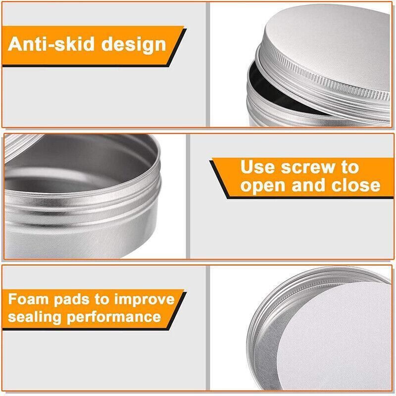 50Pcs Durable Silver Aluminum Cosmetic Pot Lip Balm Jar Containers Empty Tin - 10ML