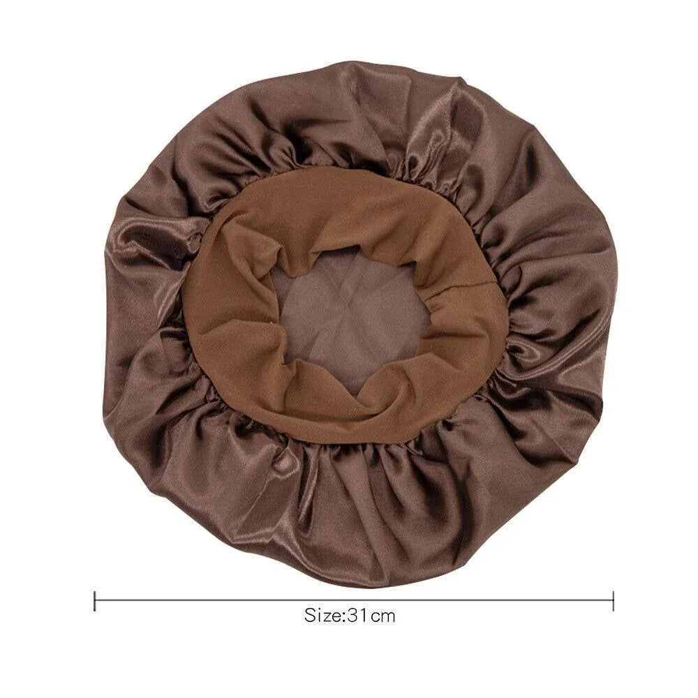 Sleeping Bonnet Hair Wrap Silk Satin Cap Women Elastic Night Soft Hat Headwear - Navy