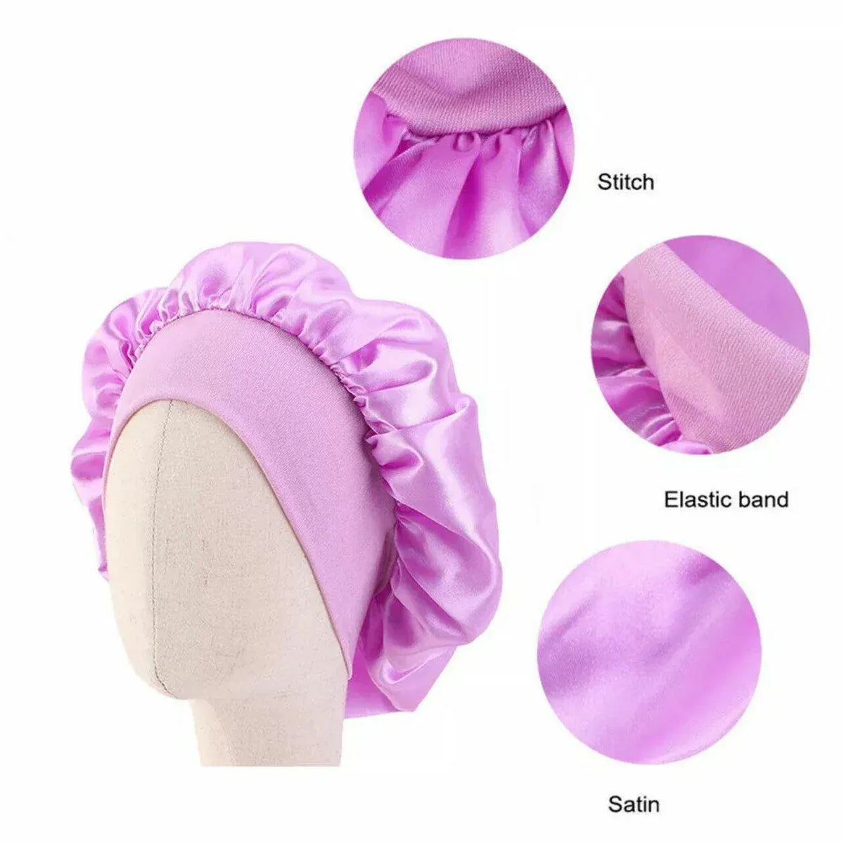 Sleeping Bonnet Hair Wrap Silk Satin Cap Women Elastic Night Soft Hat Headwear - Navy