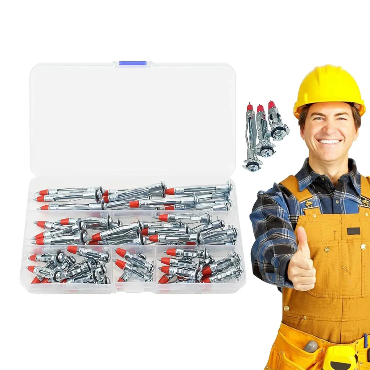 52PCS Galvanized Steel Wall Anchors Expansion Screws Self Tapping Bolts