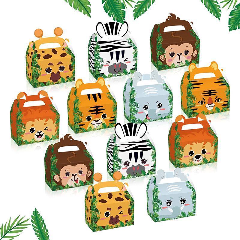24X Jungle Safari Animal Gift Boxes Bag Favour Present Wrapping Candy Cookie Box