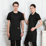 Adjustable Work Apron Neck Strap Waist Tie Kitchen Cooking Bib Apron Men Women - Black - Close-Up Angle